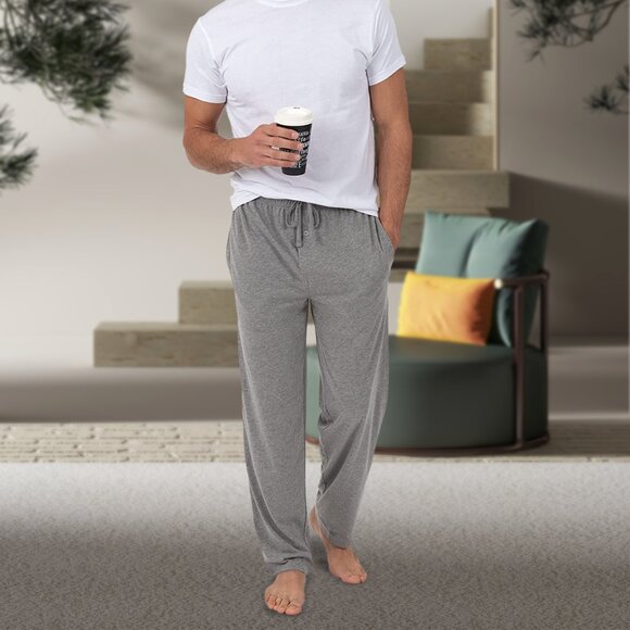 Men's Soft Comfortable Solid Jersey Knit Pants with Adjustable Drawstring Waist - Picture 11 of 16